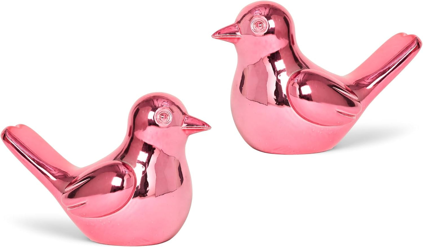 Bird Statue, 2-Pack 4 inch Shiny Pink Accent Knick Knacks Gifts, for Home Office Shelf Desk Coffee Table Decoration