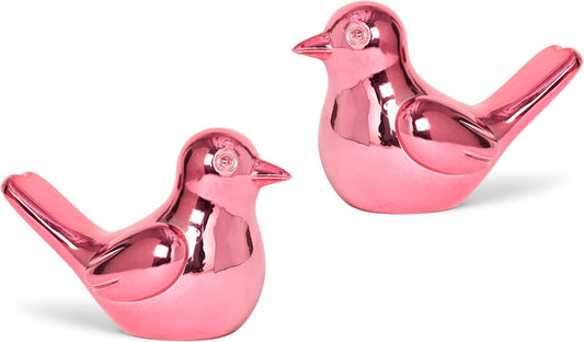 Bird Statue, 2-Pack 4 inch Shiny Pink Accent Knick Knacks Gifts, for Home Office Shelf Desk Coffee Table Decoration