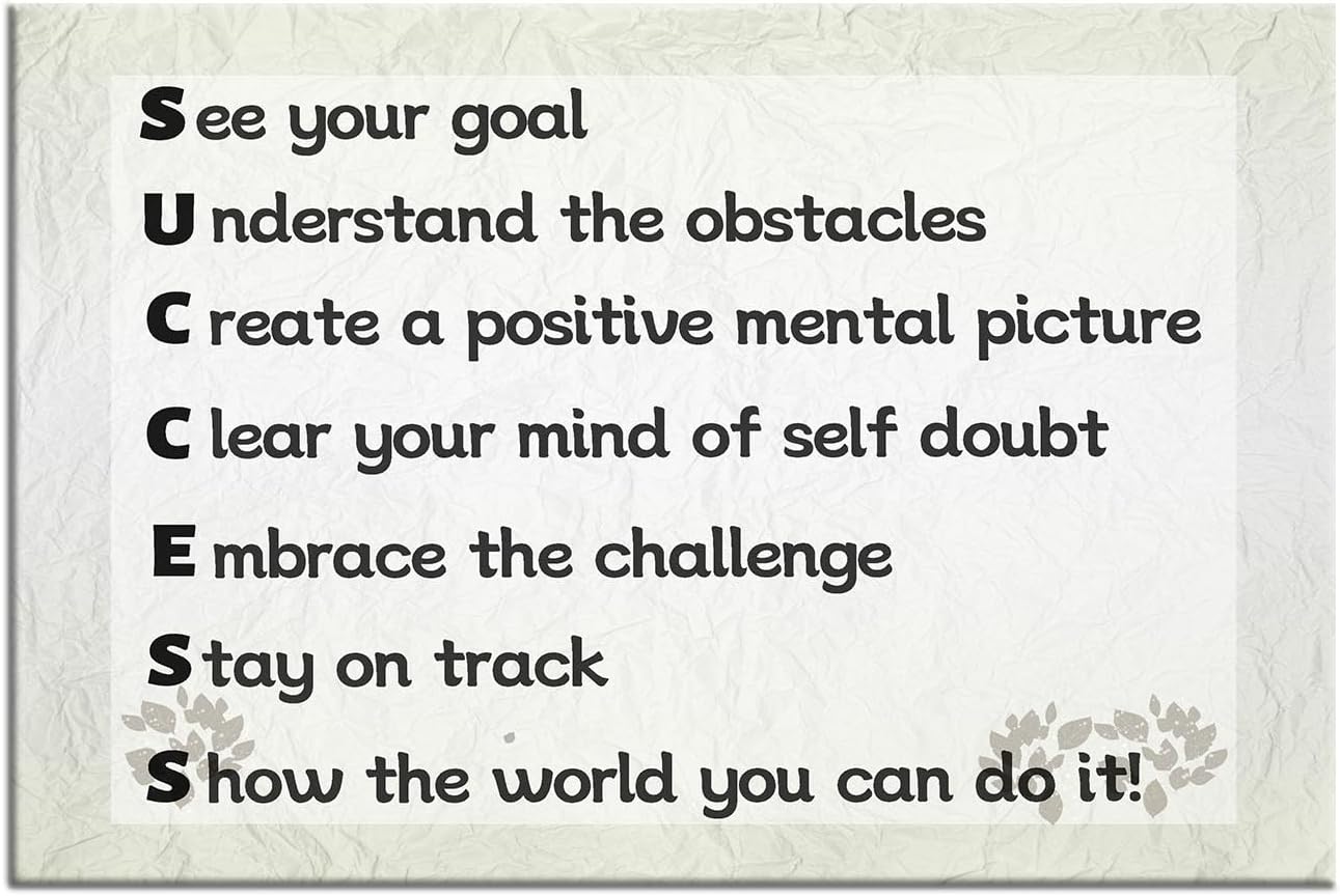 Inspirational Canvas Poster Wall Art Decor Success Motivational Painting Positive Quotes Picture Print Artwork for Home Living Room Office Workplace Teens Room Stretched and Framed [36''Wx24''H]