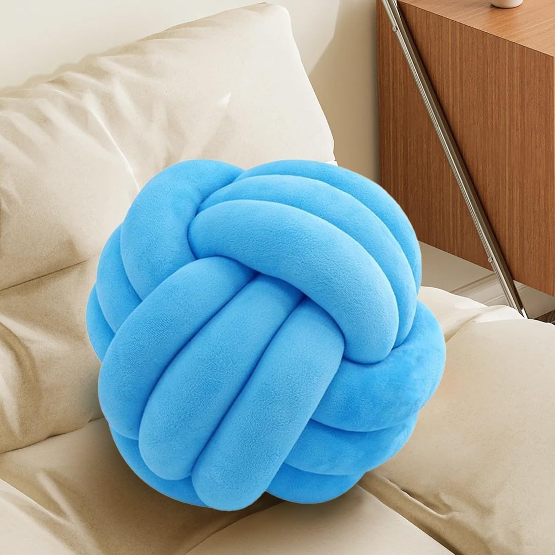 Knot Pillow Ball, Handmade Decorative Throw Pillow, Soft Round Knotted Cushion for Couch & Bedroom, Cute Home Decor, Braided Pillow for Living Room (10.6 Inches, Mint)