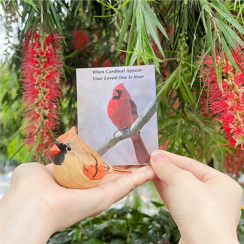 Handcrafted Red Cardinal Figurine – Small Wooden Christmas Female Red Bird Statue Decor for Shelf, Desk, or Mantel – Eco-Friendly for Women & Collectors