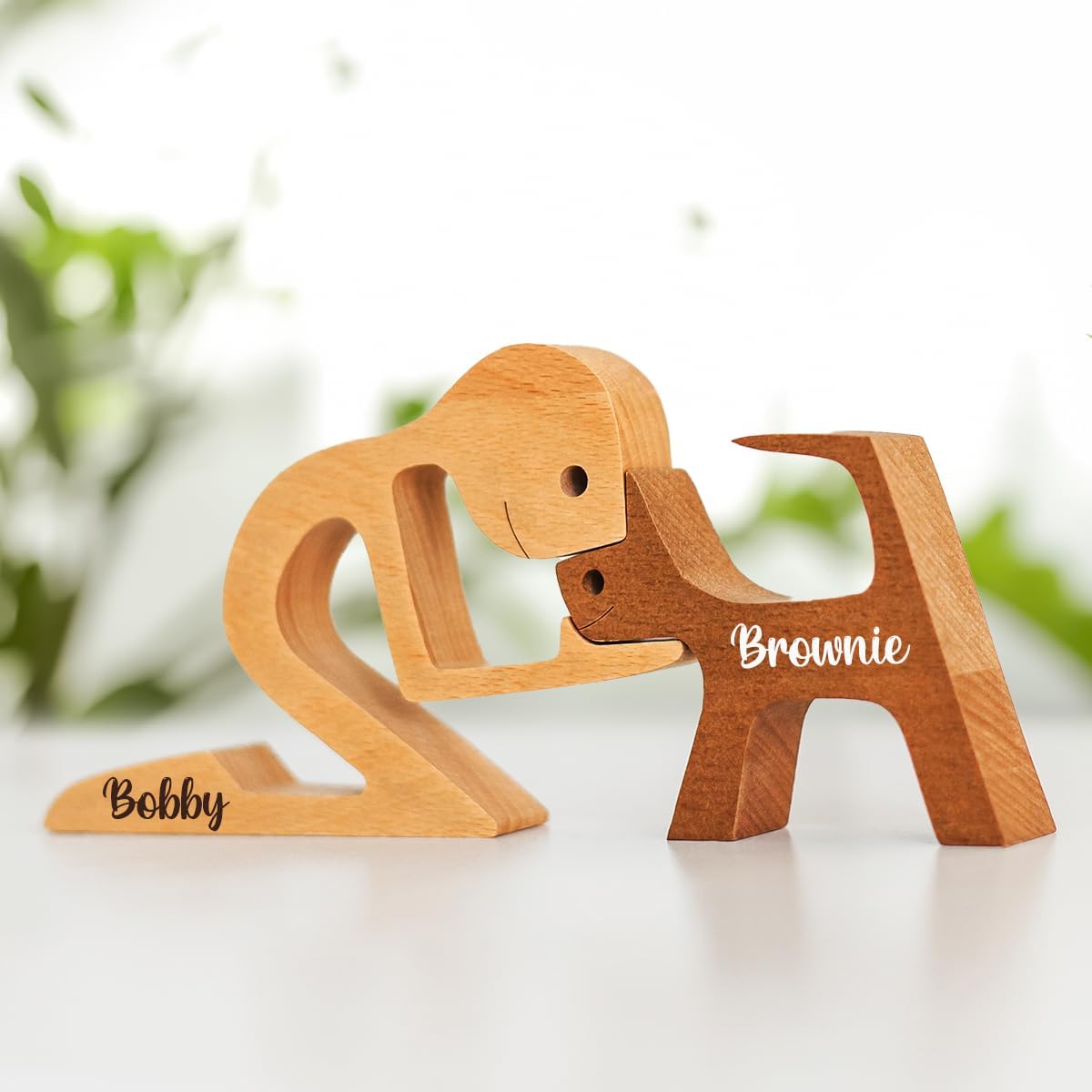 DOPTIKA Personalized Dog Statues Home Decor, Table Decor Wooden Pet Carvings Sculpture, Statue Home Decorations, Wooden Decor, Dog Memory Gifts for Pet Lovers, House Warming Gifts Ideas