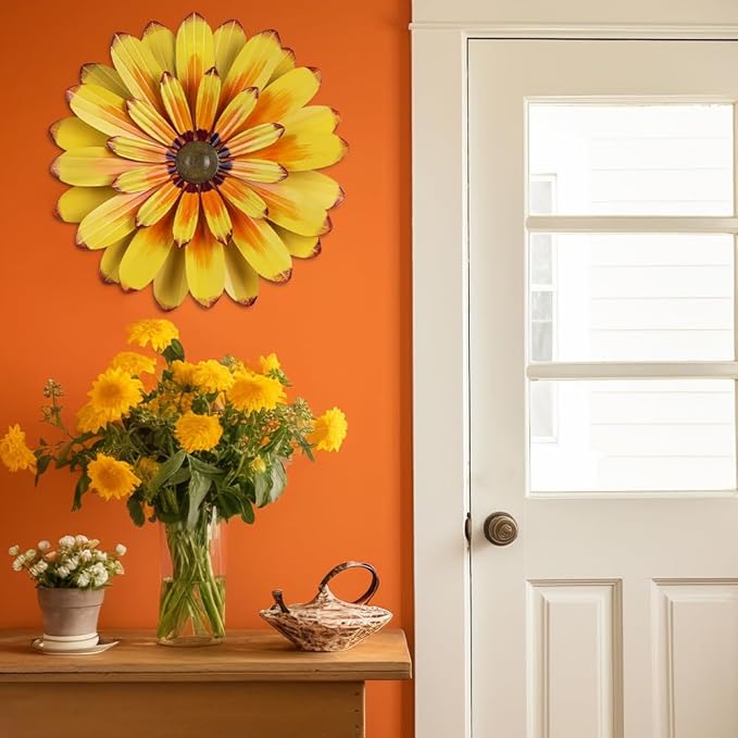 YEAHOME 16'' Metal Flower Wall Decor - Sunflower Wall Art Decorations Hanging for Bedroom, Living Room, Bathroom Boho Office