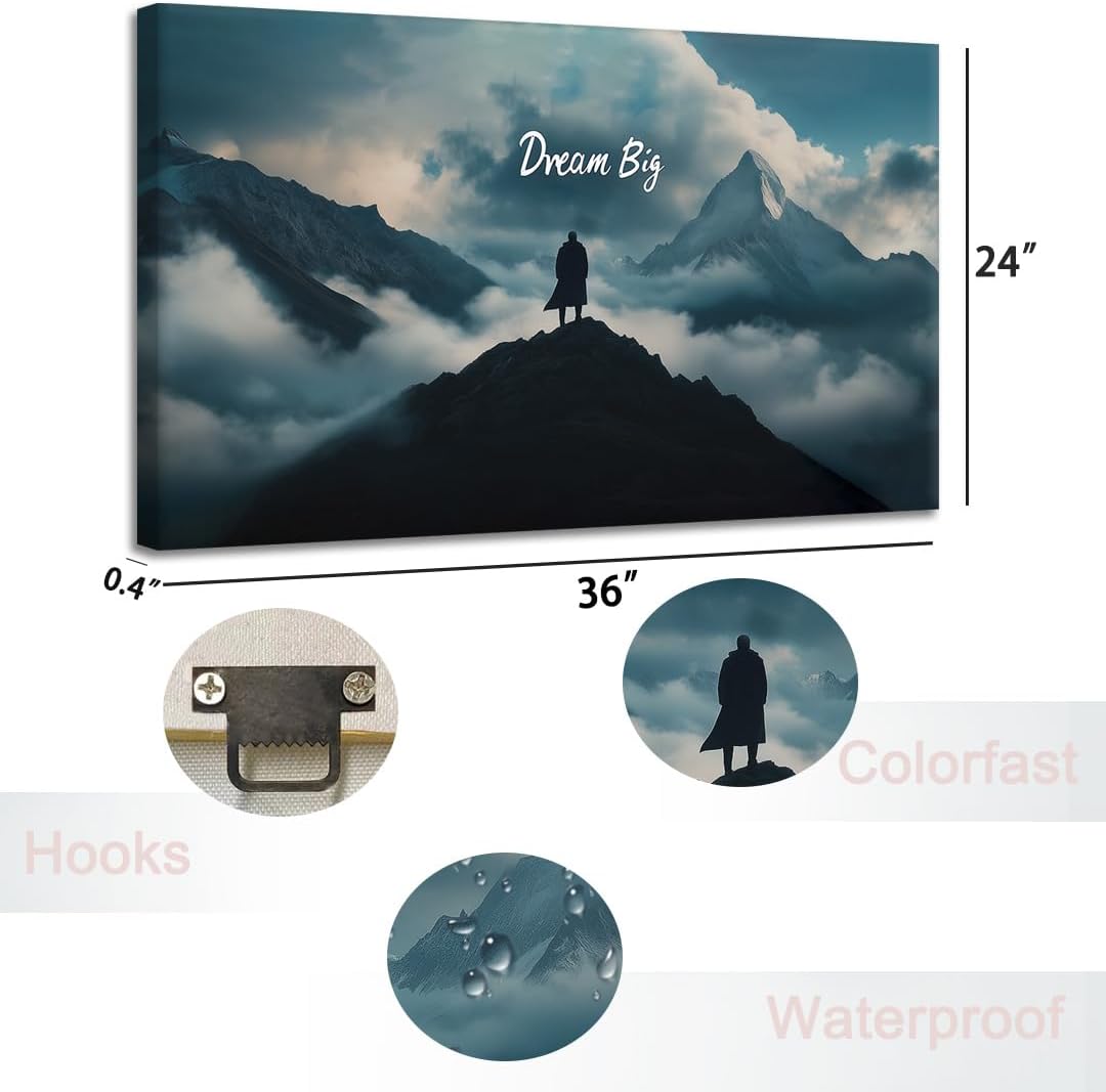 GoForArt Dream Big Motivational Canvas Wall Art, Inspirational Famous Quote Bedroom Living Room Decor, Positive Modern Landscape Mountain Office Dorm Room Poster Print (Dream Big01, 24''x36'')