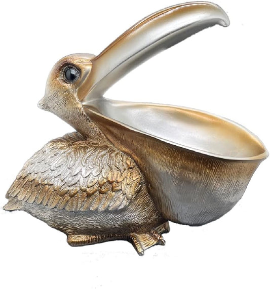 Creative Resin Statues The Pelican Statue Birds Figurines,Cell Phone and Keys Holder Adornments for Home & Office Desk Decor 8.1" inches (Silver)