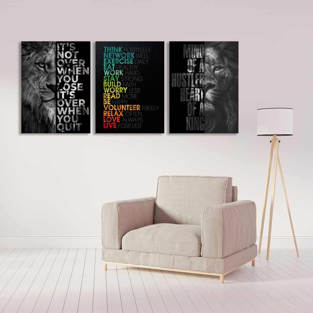Lion Wall Art - Motivational Wall Art Decor, Framed Canvas Prints for Office Decor, Inspirational Quotes Posters for Men, Leadership & Strength Pictures for Home Office Bedroom Living Room(12x16 inches)