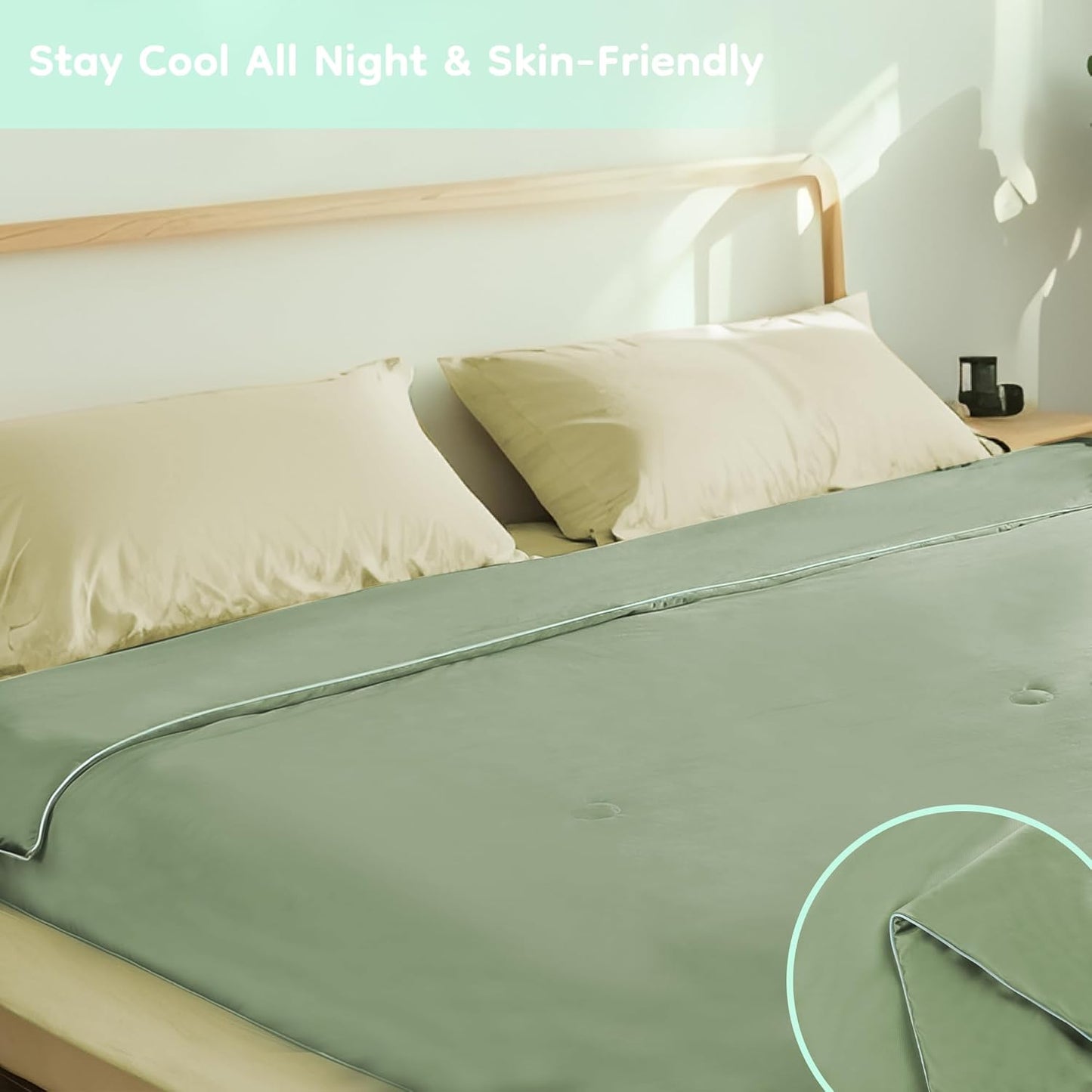 Cooling Comforter King Summer Blanket for Hot Sleepers, Silky-Soft & Cool Fiber, All-Season Comfort, Double-Sided Cold Blanket for Night Sweats, 90" x 108", Sage Green