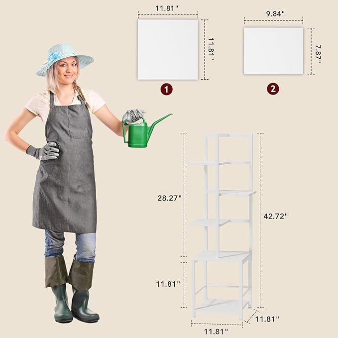 Plant Stand Indoor with Grow Light, 5-Tiered Tall Plant Stand Indoor, Metal Plant Shelf with Bookshelf Bookcase and Adjustable Light, Ideal for Living Room, Reading room, Garden, Patio (white)