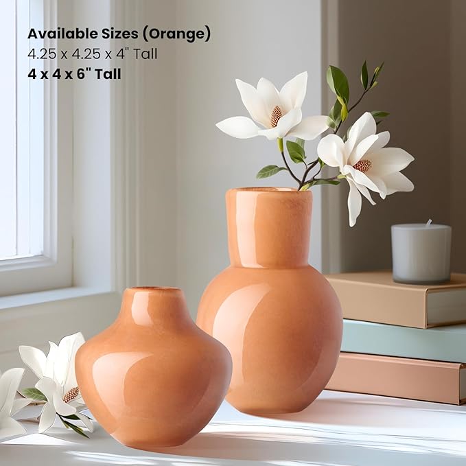 Torre & Tagus 6" Mouth Blown Art Glass Vase for Flowers - Apricot Orange Small Table Vase & Handmade Small Orange Accent as Cozy Home Decor, Neutral Bud Vases for Decorative Shelf Decor or Wedding