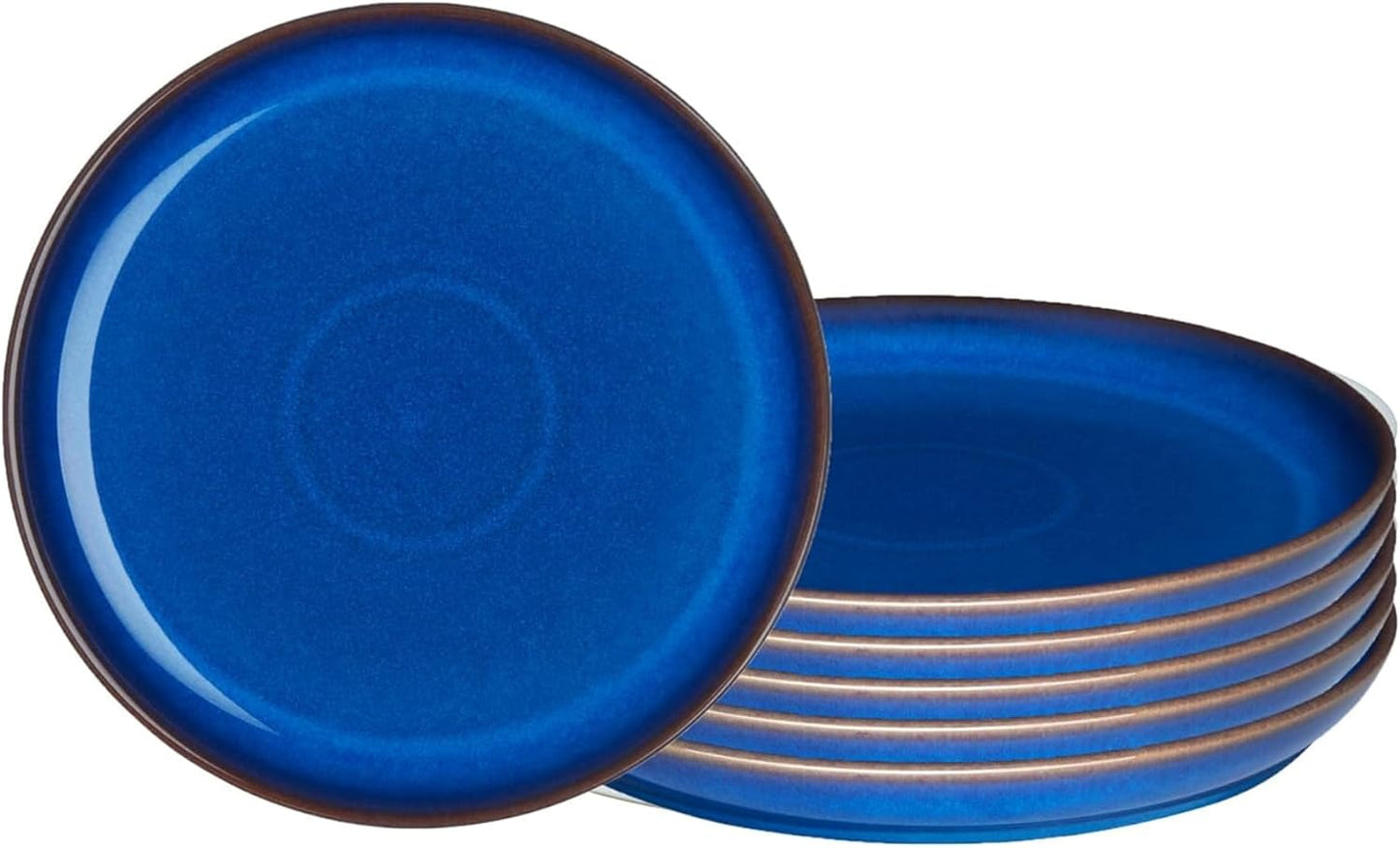 Denby - Imperial Blue Coupe Dinner Plates Set of 6 - Dishwasher Microwave Oven Safe - Scratch Chip Resistant - Large Ceramic Stoneware Dinnerware Plates Set