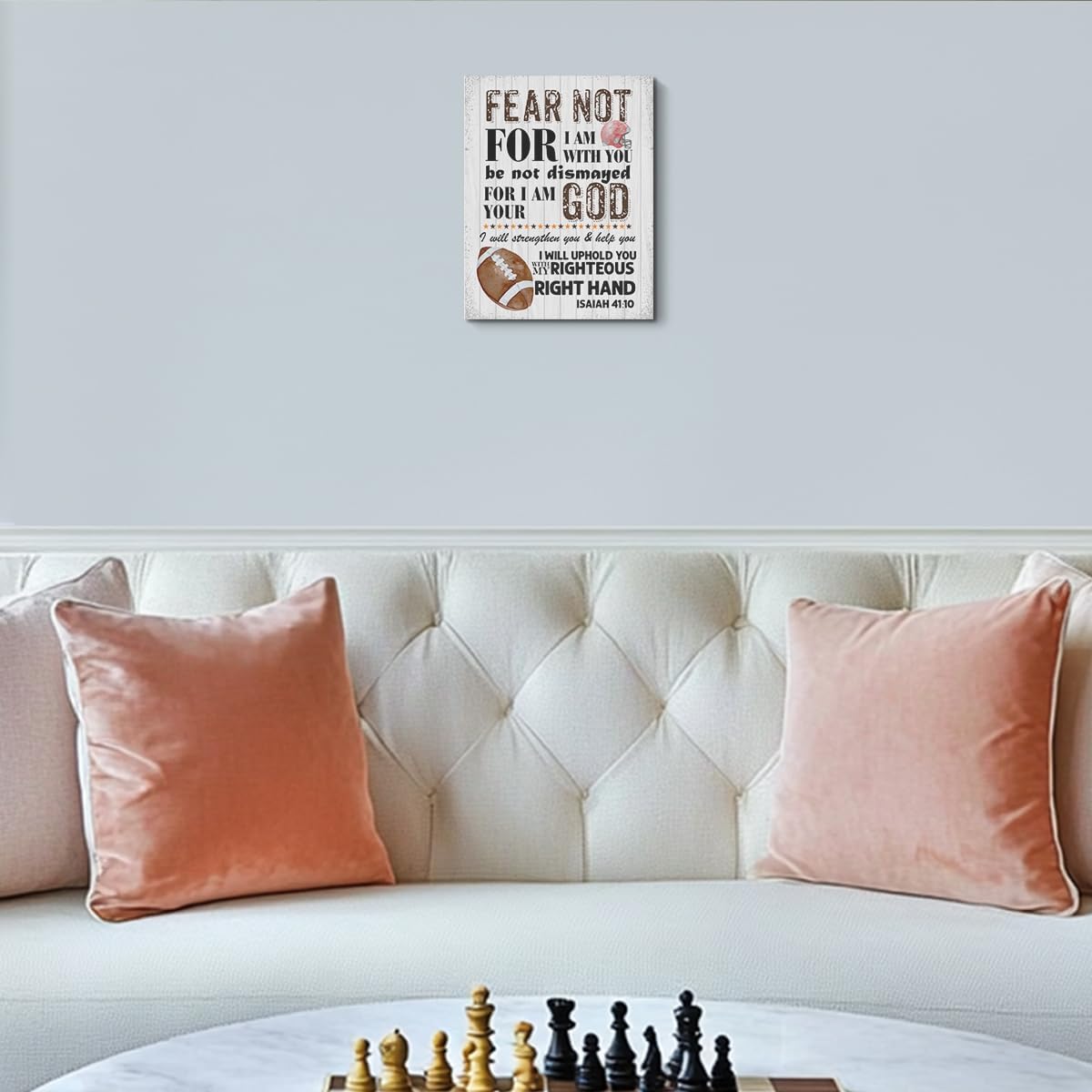 HZMLYDJ Christian Art Boys Bedroom Decor - Bible Verse Wall Decor for Kids - Scripture Wall Art - Christian Gifts - Rustic Kids Room Decor - Football Room Decor - Religious Quotes for Men, Man cave