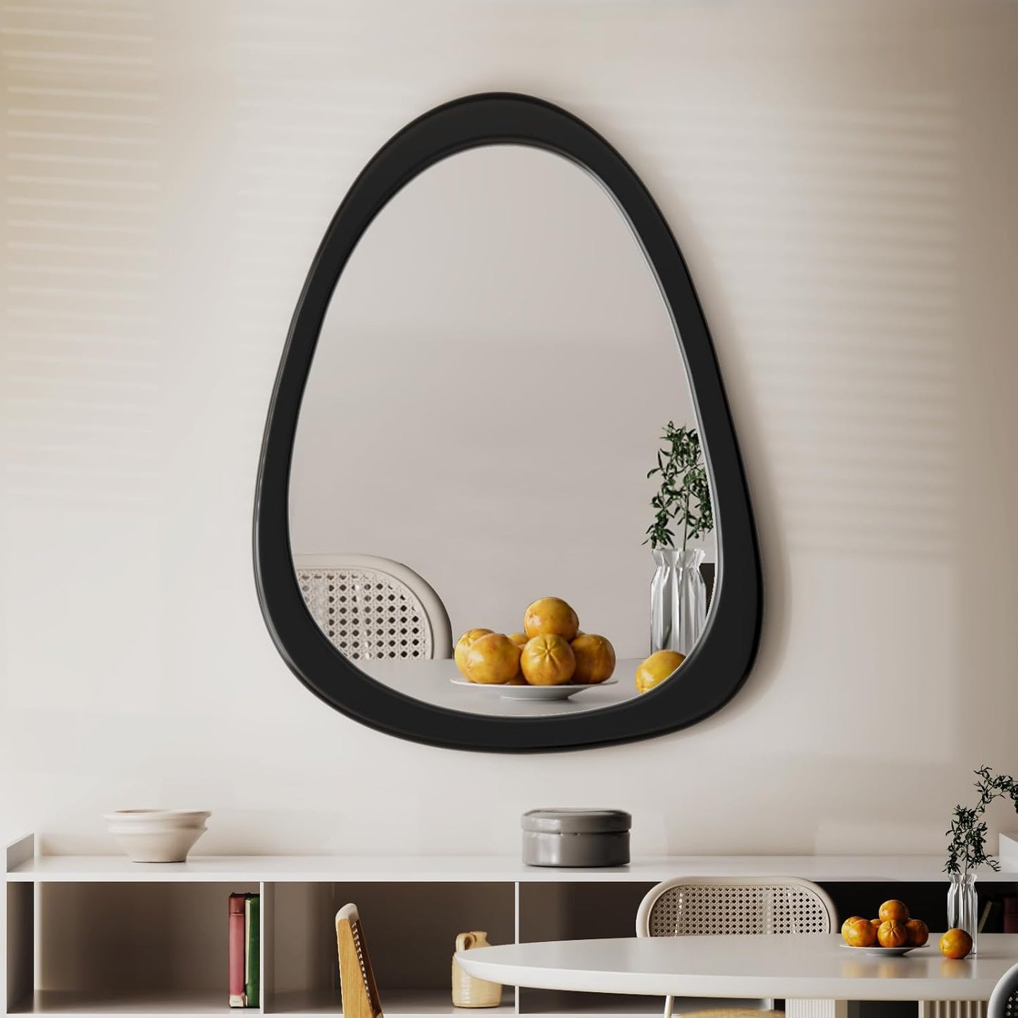 COOL2DAY Irregular Mirror,Asymmetrical Wood Wall Frame Abstract Assymetrical Decorative Mirror,Black Odd Shaped Mid Century Mirrors for Living Room Bedroom Entryway Bathroom Home Decor