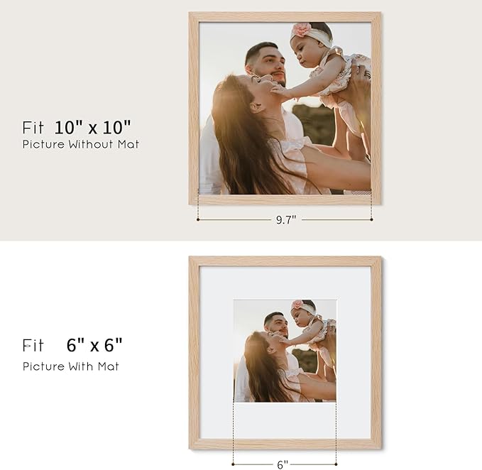 10x10 Oak Wood Picture Frame - Minimalist 10x10 Poster Frame, 10"x10" Frame Wood, Natural Solid Wooden Picture Frames for Wall Art Photo and Prints(3 Pack, Beige)