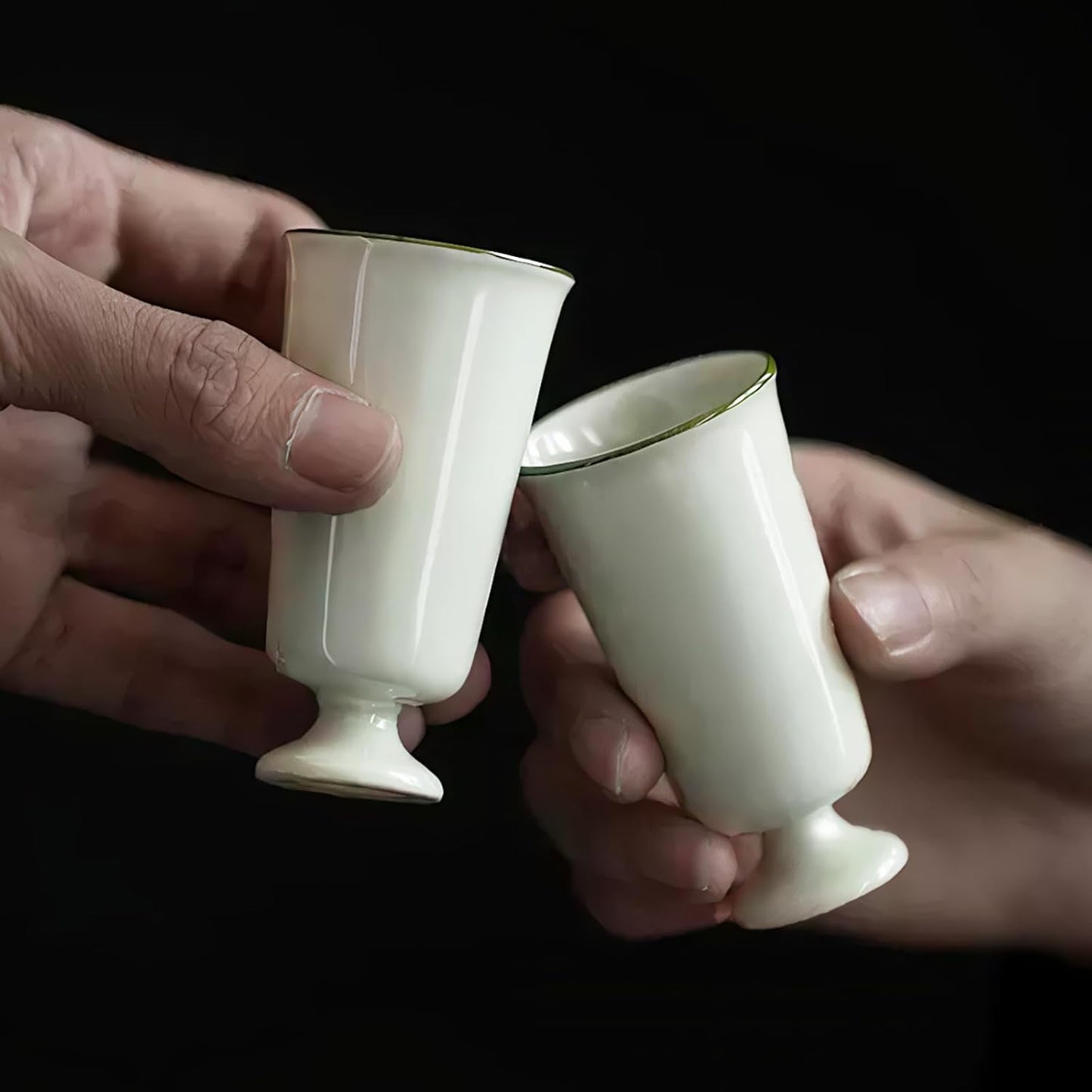 KAMMAK Ceramic Tea Cups Small, Cute Vintage Coffee Cup Set of 2, Porcelain Teacups Espresso Mug, 1.1oz Hand Painted Chinese Afternoon Tea Party Mugs, Birthday Gift for Women Men, Secret Green