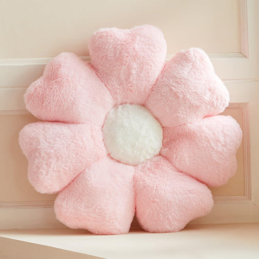 Flower Pillow, Pink Daisy Flower Decorative Pillows for Bed, Cute 19.6" Flower Shaped Pillow with Soft Faux Rabbit Fur Dorm Home Decor Floor Seating Cushion