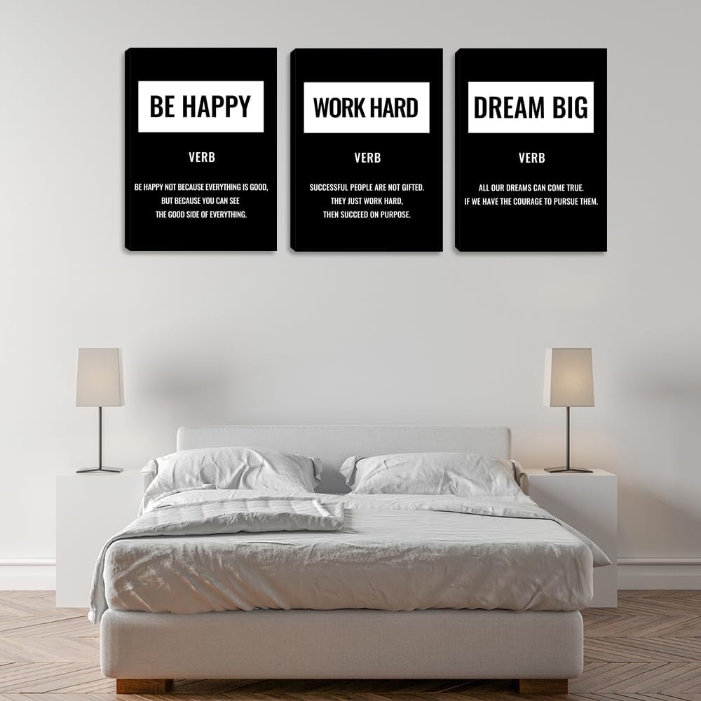 Inspirational Positive Canvas Wall Art Poster 3 Pieces Work Hard Office Wall Decor Inspiring Quote Picture Painting Framed Prints Motivational Poster Wall Art Decor for Living Room Bedroom (36”Wx16”H)