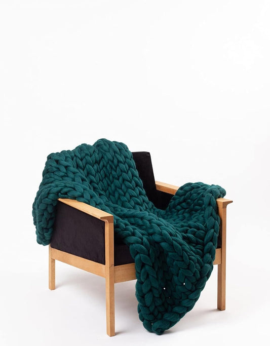 Knitted Throw Blanket for Sofa,Handmade Knit Chunky Blanket Throw Sofa Throw for Gift Sofa Bed,Chunky Knit Blanket(Dark Green 40"x60")