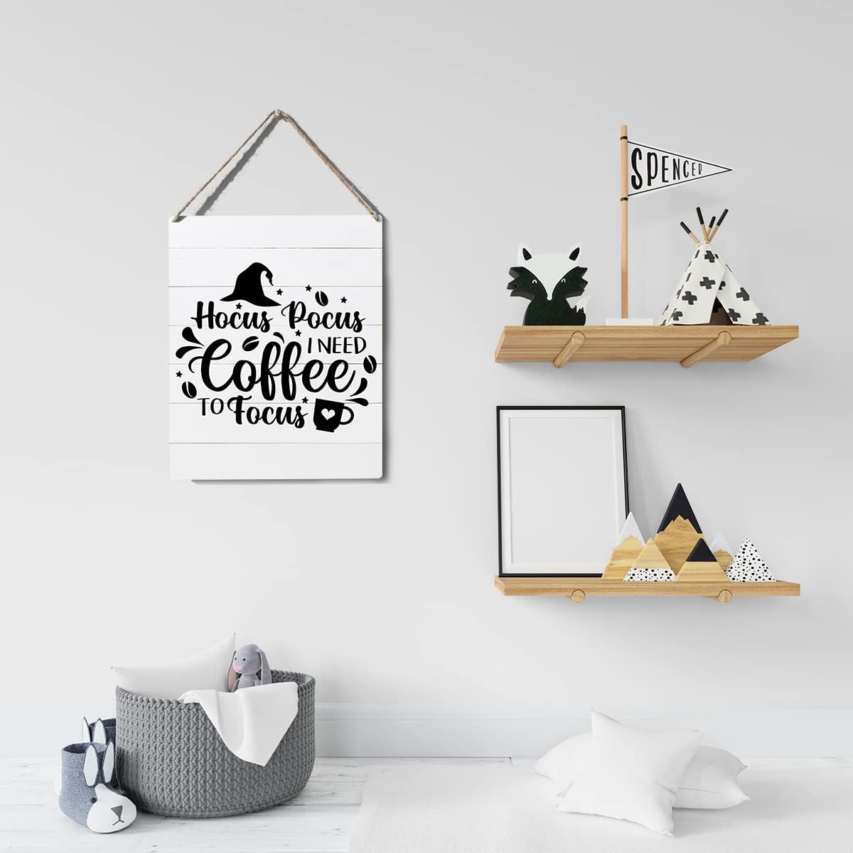 Funny Hocus Pocus I Need Coffee to Focus Wooden Sign Plaque Wall Hanging Posters Farmhouse 10”X8” Rustic Home Office Decoration…