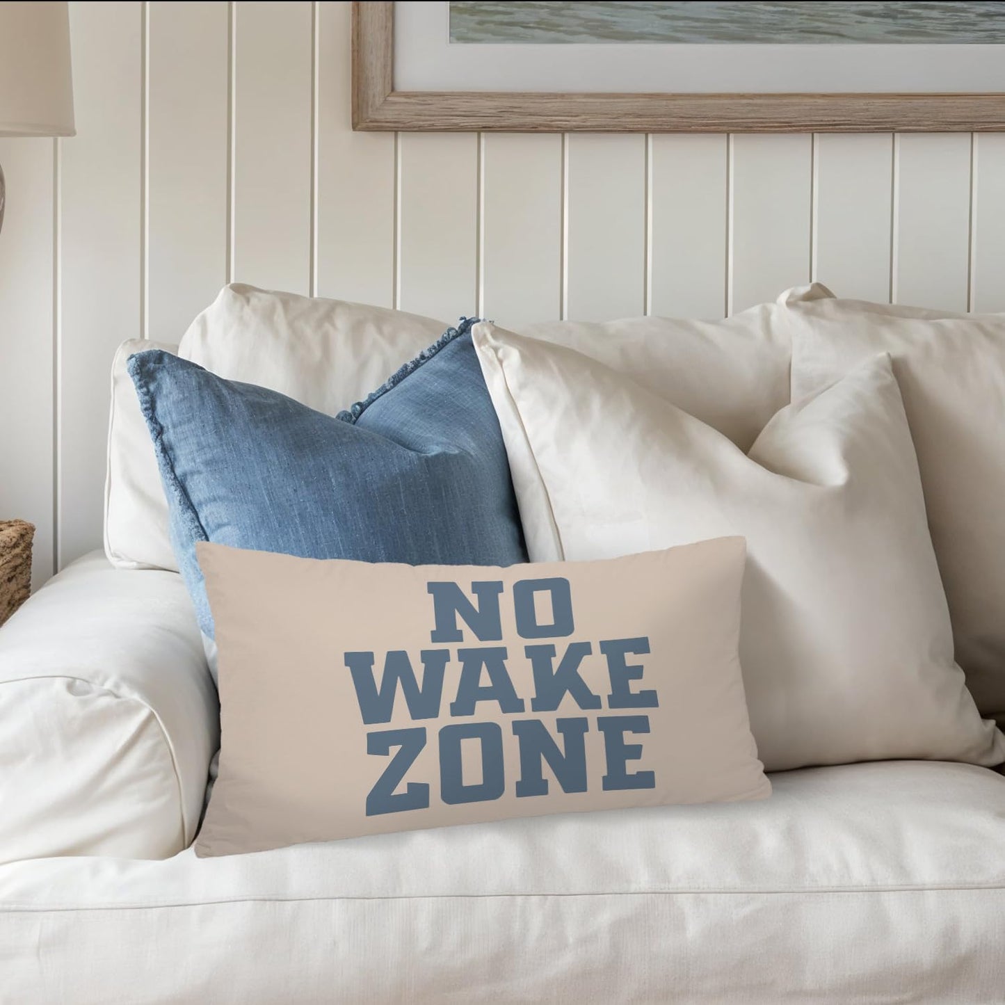Coastal Beach Room Decor 12x20 Pillow Cover, Lake House Decor, No Wake Zone Nautical Coastal Decorative Lumbar Pillow Covers for Bedroom Living Room Home Sofa Couch