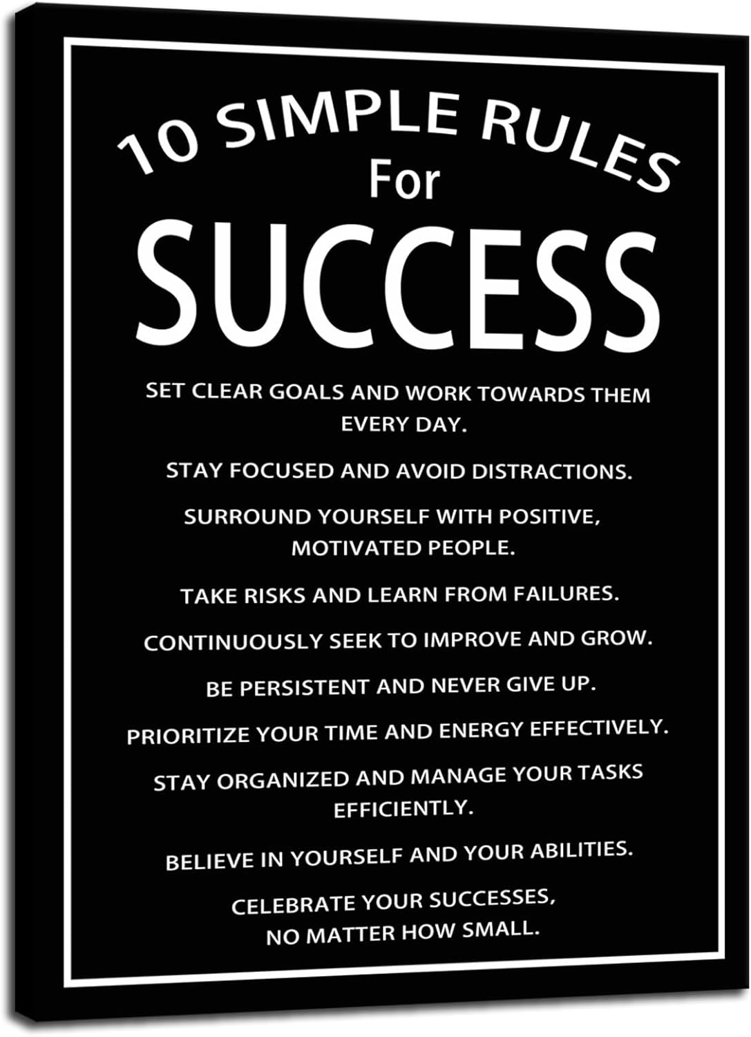 Inspirational Canvas Wall Art Motivational Poster Inspiring Quotes Painting 10 Simple Rules For Success Picture Print Artwork Office Wall Decorations for Living Room Bedroom Framed[18''W X 24''H]