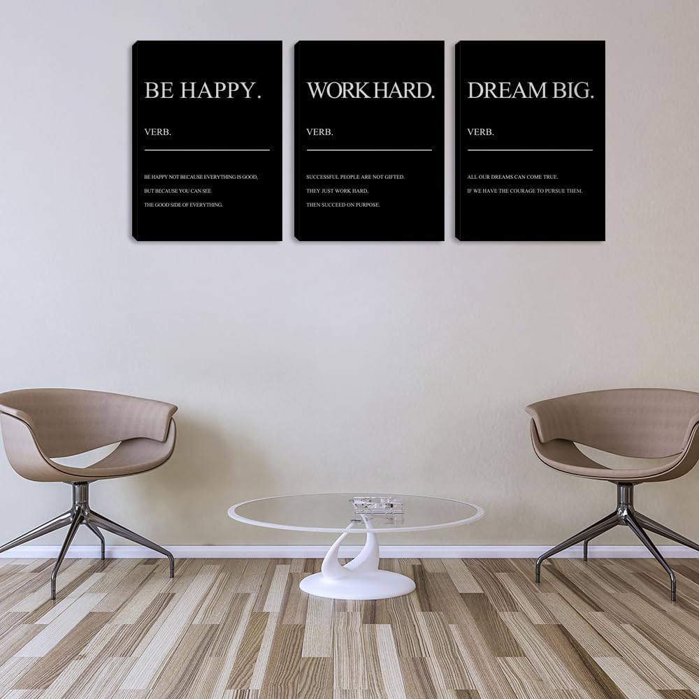 Large Motivational Work Hard Canvas Poster Painting Inspiring Wall Art Poster Black Wall Decor Framed Artwork Inspirational Black Wall Decor Wall Poster for Home Office Living Room (72"Wx36"H)