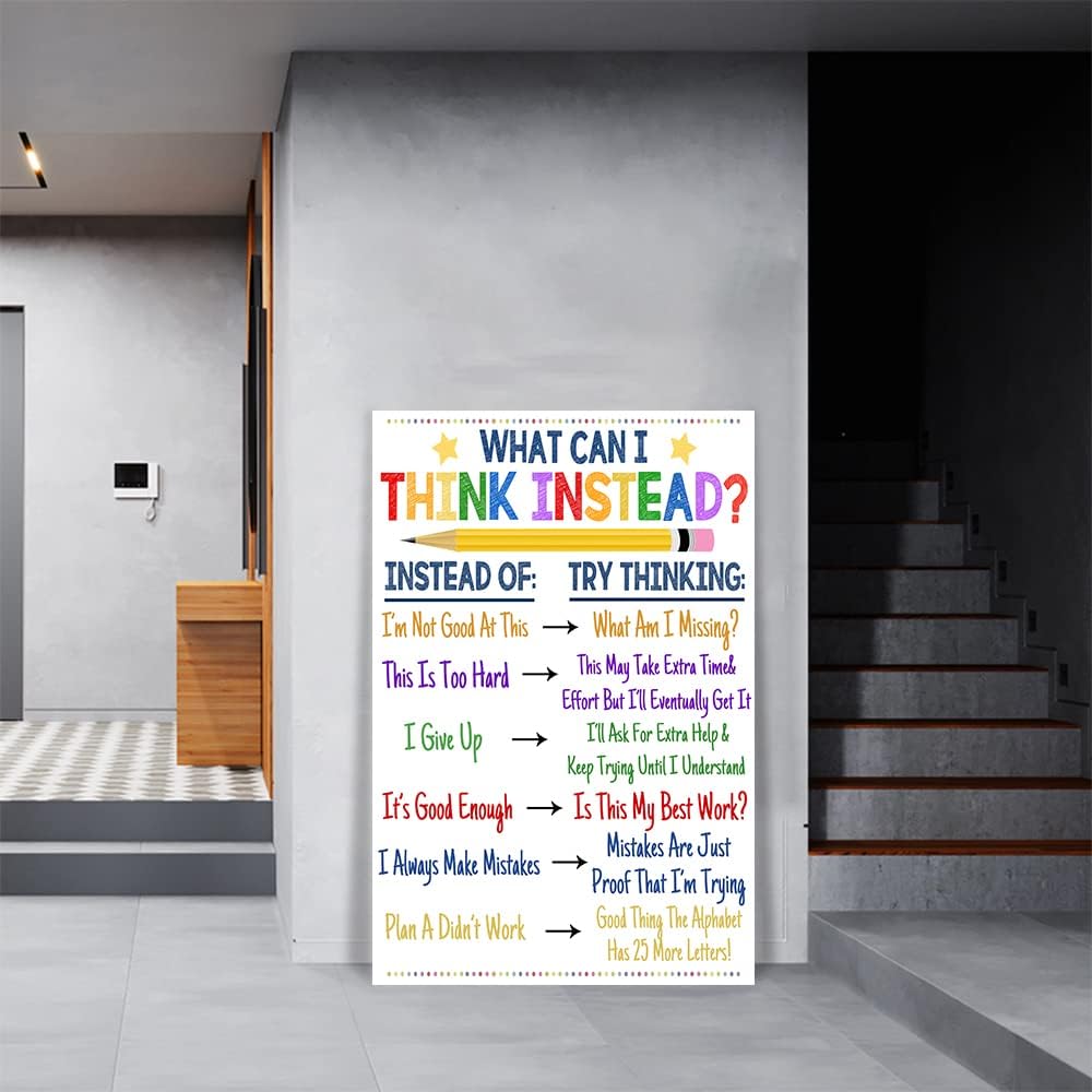 Large Living Room Decor Motivational Framed Wall Art Canvas Paintings with Positive Quotes What Can I Think Instead Wall Pictures Modern Home Office Wall Hangings Framed Easy to Hang-24 inch x 36 inch