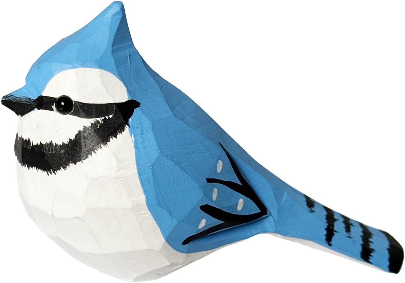 LWINGFLYER Wooden Blue Jay Bird Figurines for Christmas Decoration, Wood Bird Statue,Gift for Bird Lovers, Carved Small Animal Ornament Christmas Home Decor