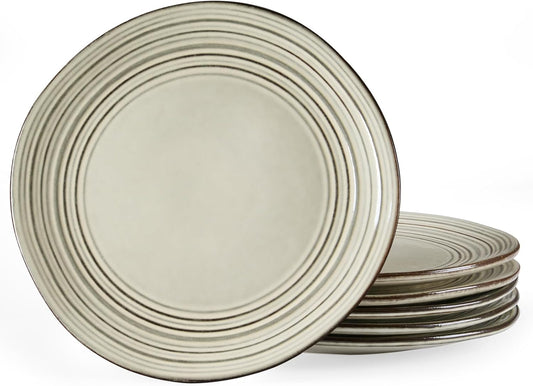 famiware Dinner Plates, 8 Inch Small Plate Set for 6, Dessert Appetizer Speckled Hand-made Ceramic Salad Plates, Microwave & Dishwasher Safe, Scratch Resistant, Twilight Series, Terre-verte
