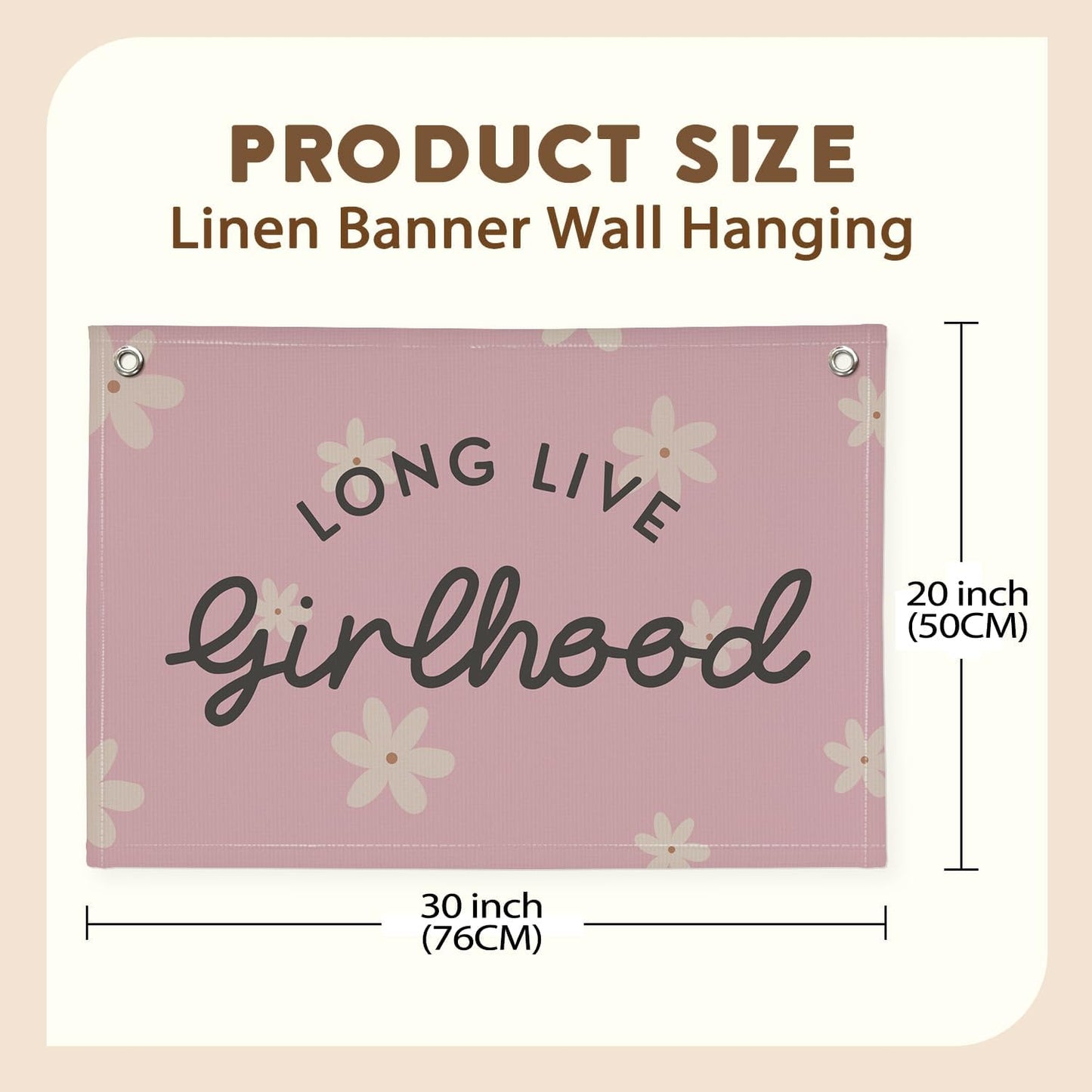 Long Live Girlhood Linen Banner Hanging Pink Flag Flower Banner for Nursery Playroom Wall Decor for Kids Bedroom Living Room Dorm Toddler Decorations Trendy Room 30x20 In (Girlhood)