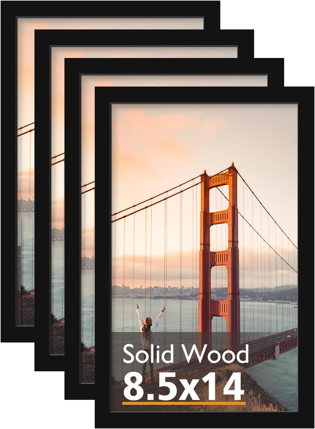 KINLINK 8.5x14 Picture Frame Black, Solid Wood Frames with Acrylic Plexiglass, Tabletop and Wall Display Photo Frame, Set of 4