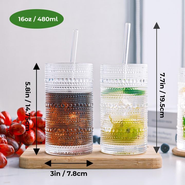 Hobnail Drinking Glasses Vintage Glassware SetVintage Glassware Set (12CLEAR-ADD STRAWS)