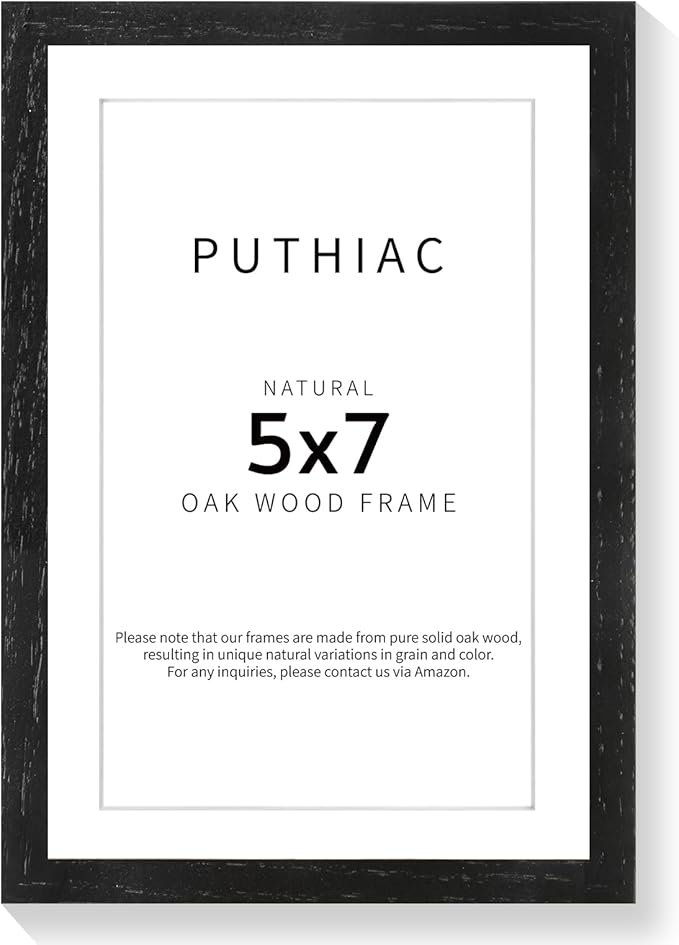 5x7 Oak Wood Picture Frame - Minimalist 5x7 Picture Frame, 5"x7" Frame Wood, Natural Solid Wooden Picture Frames for Wall Art Photo and Prints(1 Pack, Black)