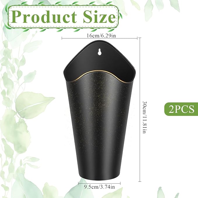 2 Packs Metal Wall Planter Wall Vase Hanging Planters for Artificial Plants Flowers Farmhouse Tall Flower Holder Fake Flowers Vase for Country Home Outdoors Decor(Black)