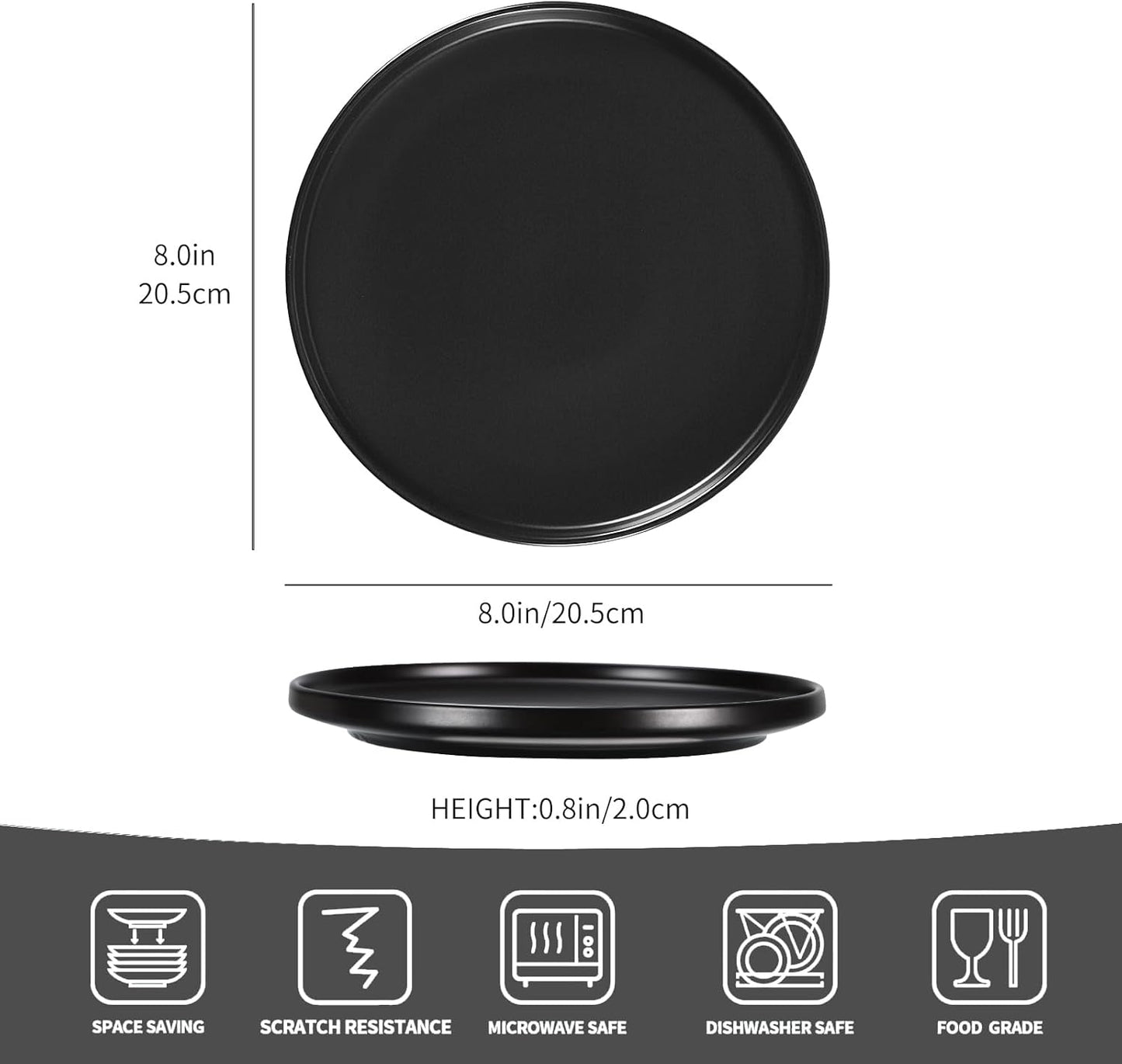 GZG Ceramic Salad Plates Set for 4,8 Inch Stoneware sets,Small Plates for Salads,Desserts,Appetizers,Microwave, Dishwasher,Oven Safe Serving Dish Set,Scratch Resistant,Matte Black