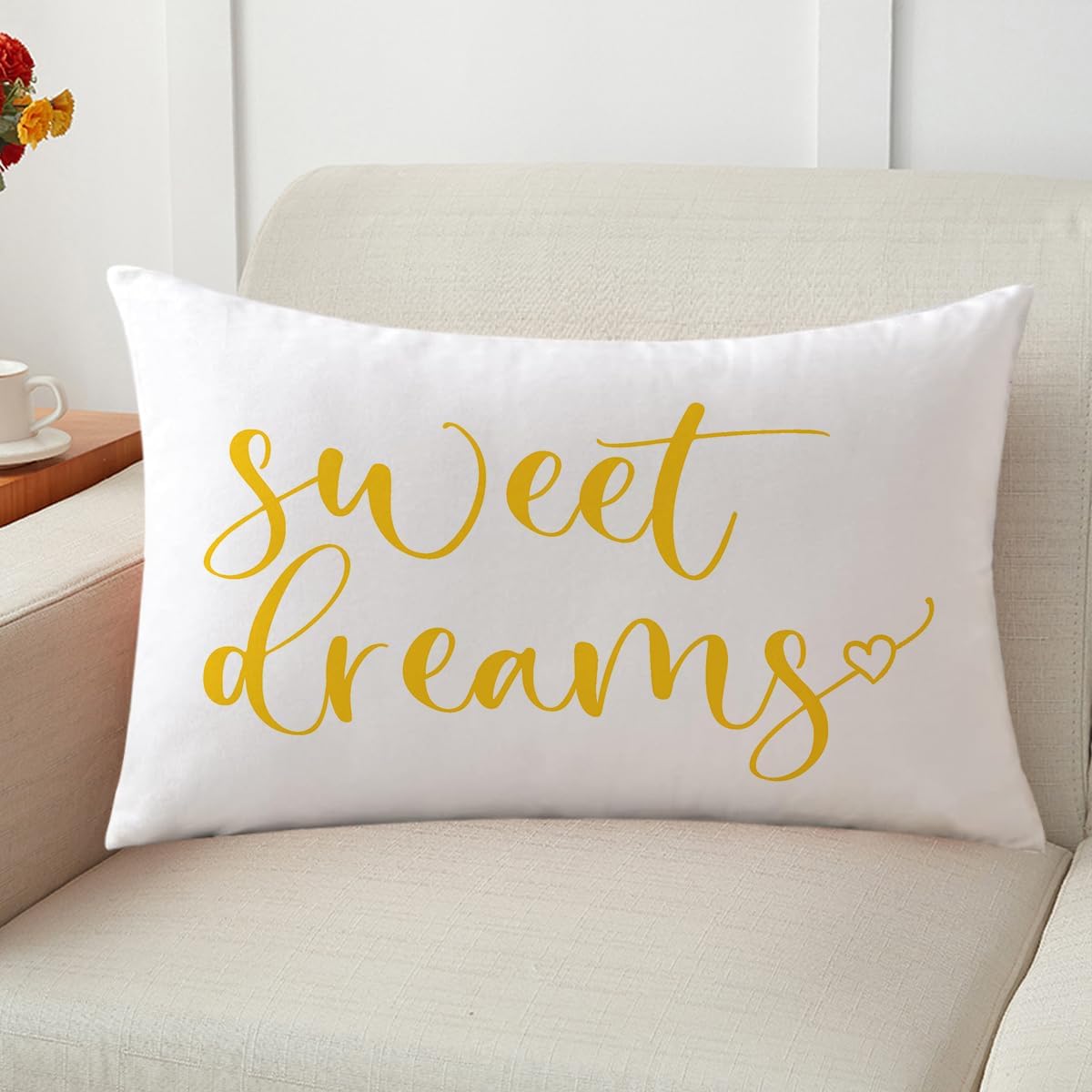 Bedding Decorative Lumbar Pillowcases Sweet Dreams Good Night Cushion Covers Sleep Themed Decorative Throw Pillow Covers 12''x20'',2Pack Super Soft for Bedroom Guest Room Housewarming Gifts (Yellow)