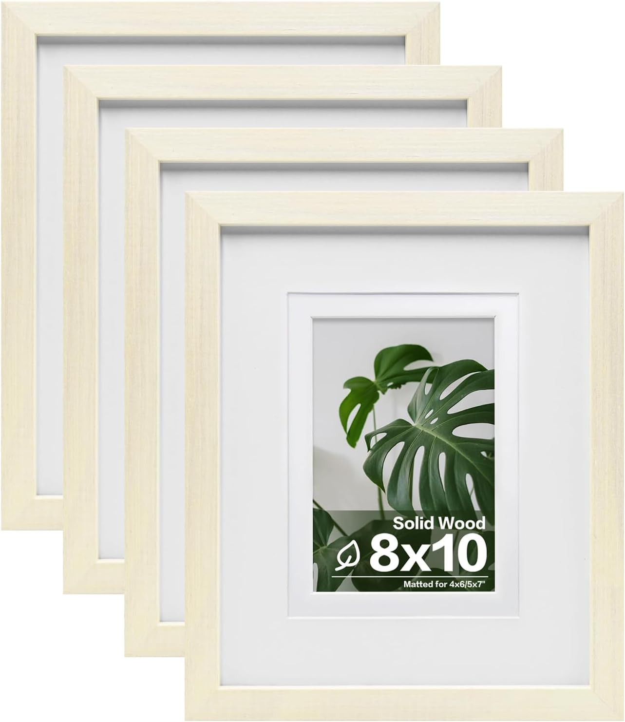 Egofine 8x10 Picture Frames Set of 4, Made of Solid Wood Covered by Plexiglass 4x6 and 5x7 with Mat or 8x10 without Mat, for Table Top Display and Wall Mounting Photo Frame Beige