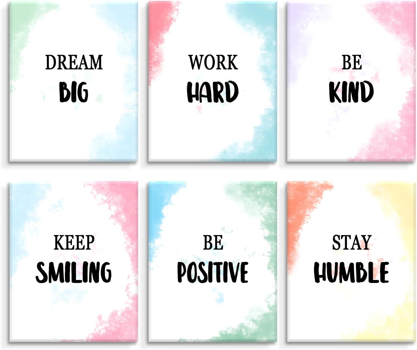 HONGYA Art Inspirational Wall Art, Framed Motivational Canvas Wall Art, Positive Quote Wall Decor for Living Room, Encouraging Canvas Posters for Office Bedroom (Set Of 6, 8x10in)