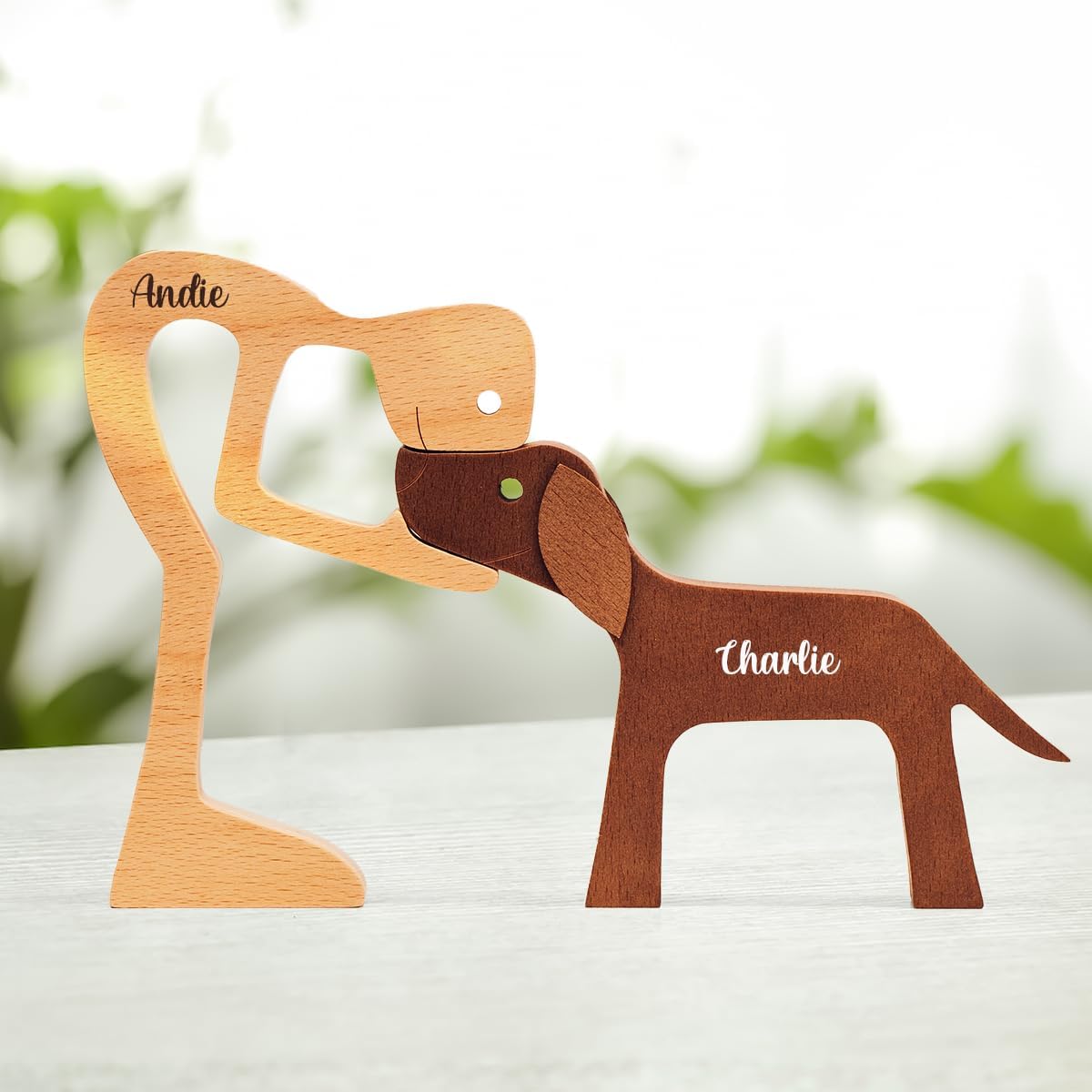 DOPTIKA Father's Day Birthday Gifts for Dog Dad, Personalized Wooden Dog Figurines Sculpture, Statues Home Decor, Table Decor Pet Carvings, House Warming Gift Ideas, Wooden Statue