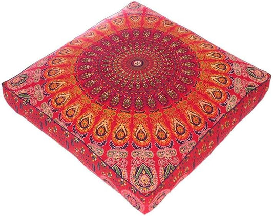 Eyes of India - Mandala Floor Pillow Cover Meditation Cushion Seating Throw Hippie Round Colorful Decorative Bohemian Indian Pouf Ottoman Handmade Cover ONLY (Red, 35" x 35")