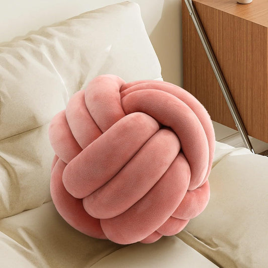 Knot Pillow Ball, Handmade Decorative Throw Pillow, Soft Round Knotted Cushion for Couch & Bedroom, Cute Home Decor, Braided Pillow for Living Room (7.87 Inches, Blush)