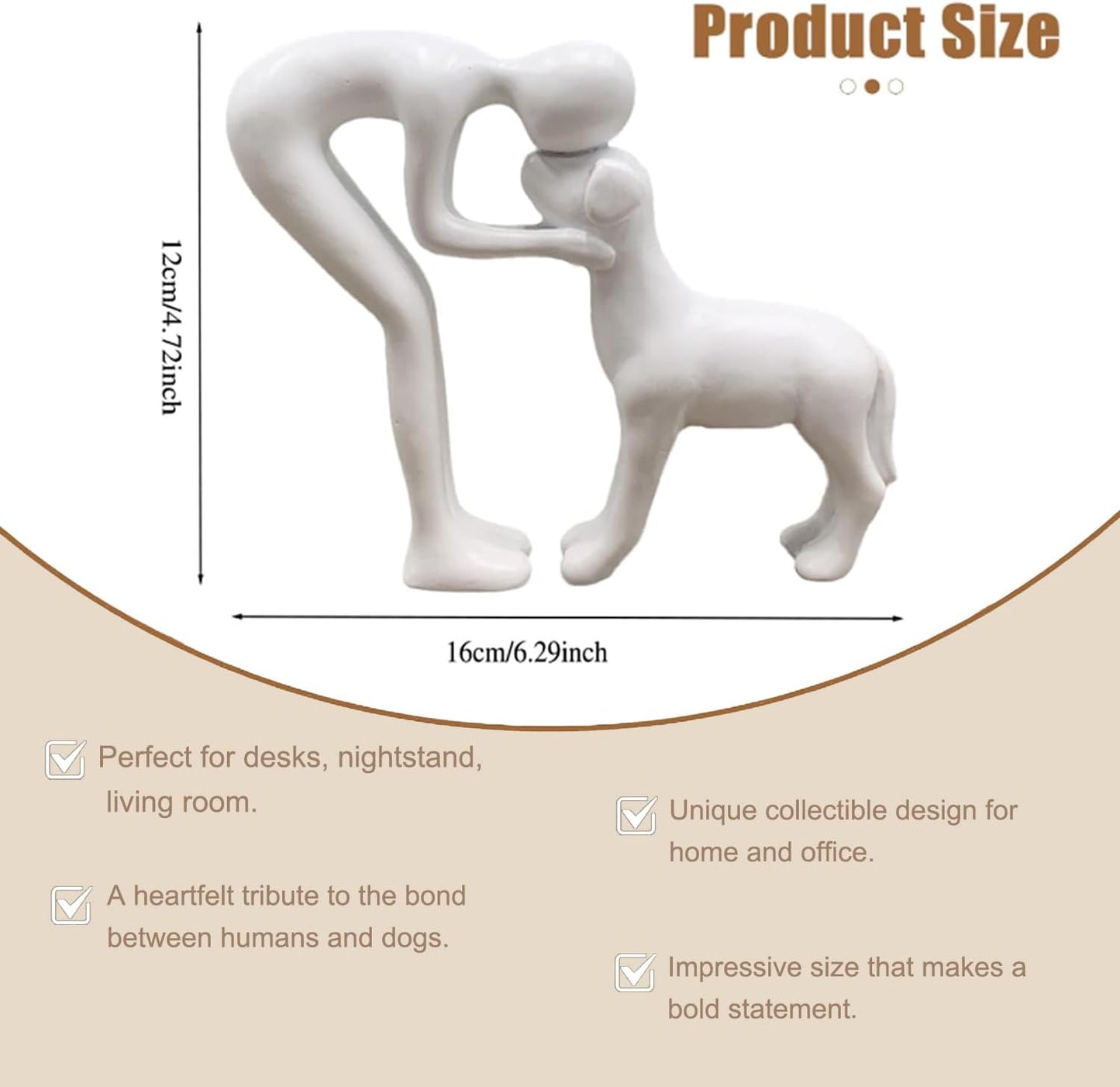 Dog Statues Home Decor Funny Man and Dog Sculpture Decorations for Home Bedroom Living Room Tabletop Bookshelf, Hand-Painted Resin Dogs Memorial Gifts Figurines for Pet Lovers, White