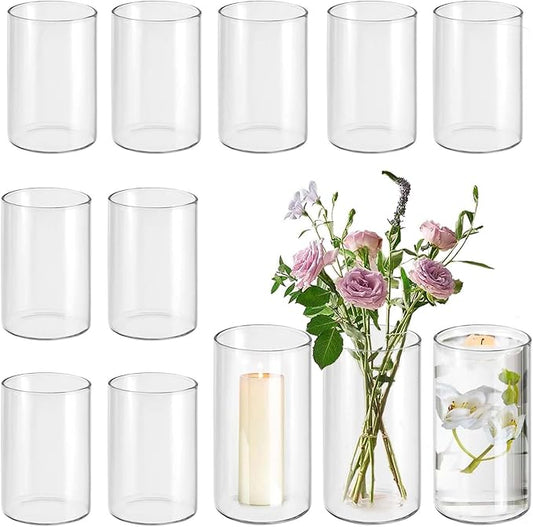 12pcs Glass Vase Cylinder Vases for Centerpieces Small Flower Glass Clear Vases Home Decor Centerpiece Table Flower Vase Decorations for Home＆Wedding Decoration 6 Inch Tall