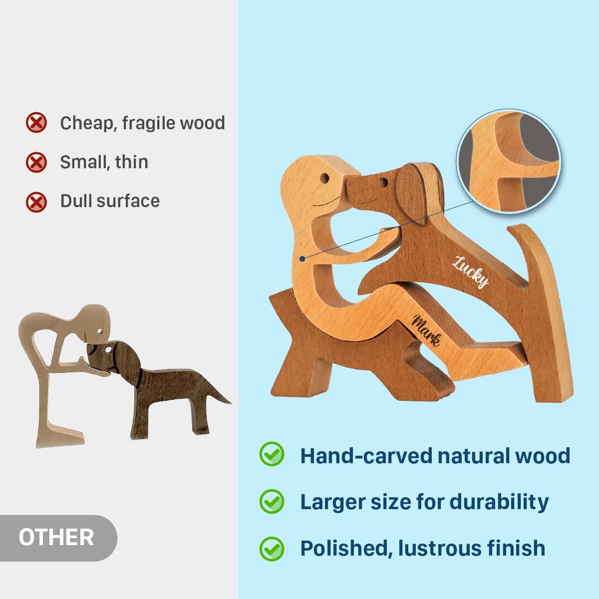 DOPTIKA Personalized Statue Home Decorations, Wooden Table Decor Sculpture, Wooden Pet Carvings, Dog Memory Statues Home Decor, Gifts for Dog Lovers, House Warming Gifts Ideas