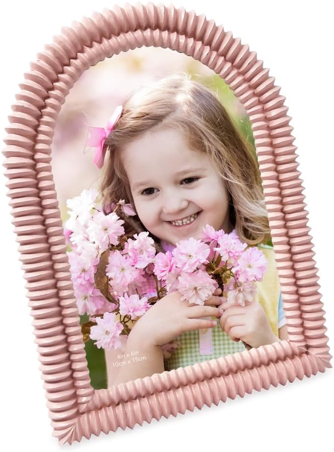 Isaac Jacobs 4x6 Matte Blush Double Bead Arch Photo Frame with Black Fabric Easel, Tabletop, Wall-Mountable, Shelf and Desk, Decorative Art Design, Home Décor (4x6, Matte Blush)