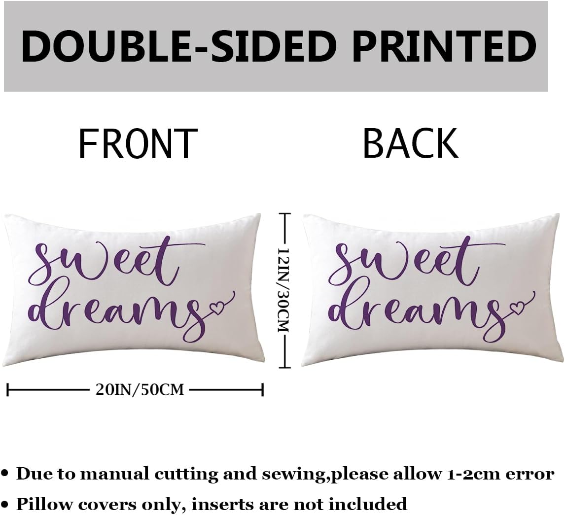 Bedding Decorative Lumbar Pillowcases Sweet Dreams Good Night Cushion Covers Sleep Themed Decorative Throw Pillow Covers 12''x20'',2Pack Super Soft for Bedroom Guest Room Housewarming Gifts (Purple)