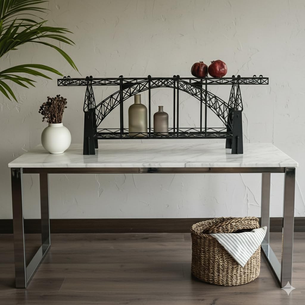 Metal Bridge Shelf – Iron Floating Shelf for Wall or Desk Use – Decorative Storage Rack for Books, Plants & Home Decor – Wall-Mounted or Tabletop Display (Dom Luis Black)