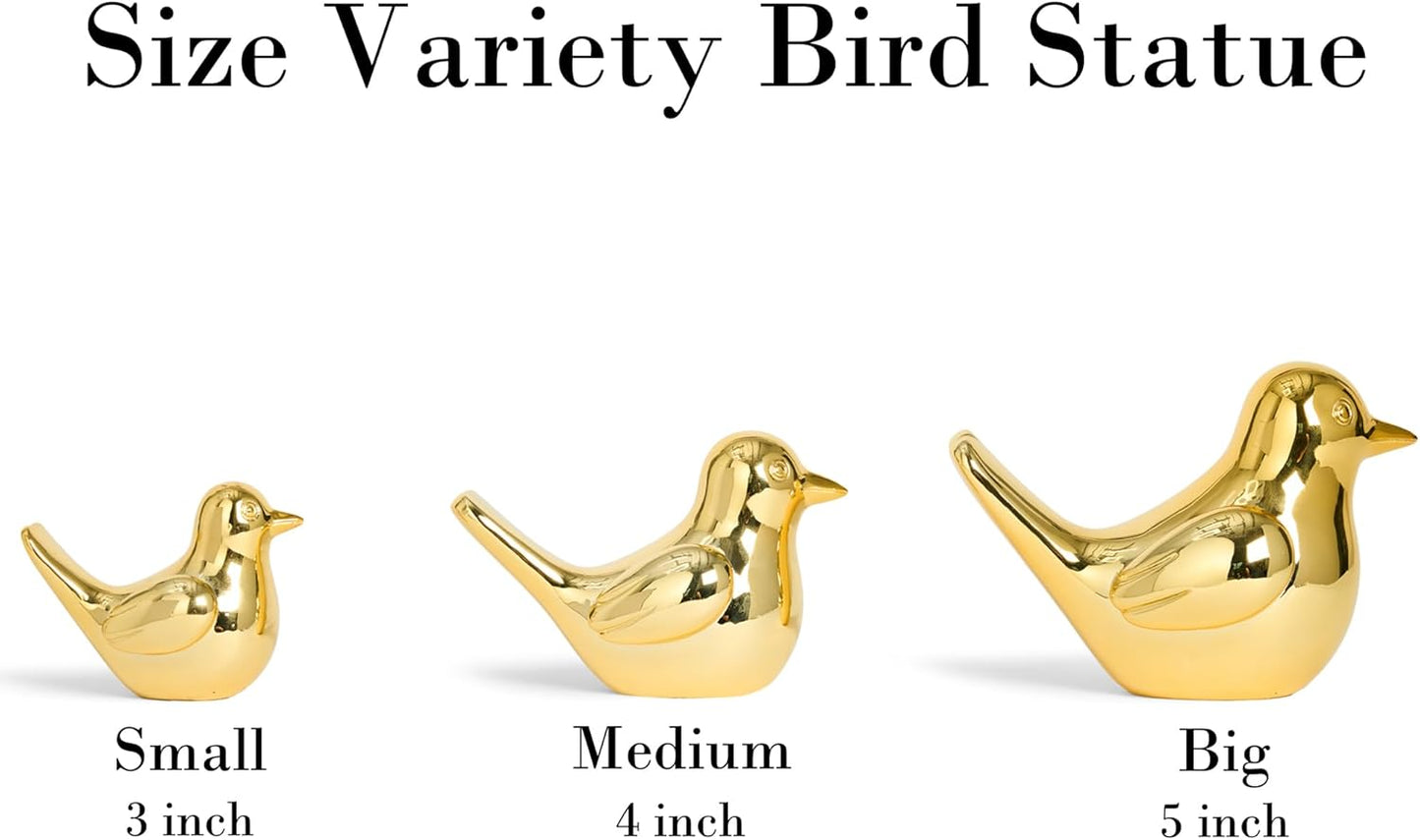 Bird Statue, 2-Pack 4 inch Shiny Gold Accent Knick Knacks Gifts, for Home Office Shelf Desk Coffee Table Decoration