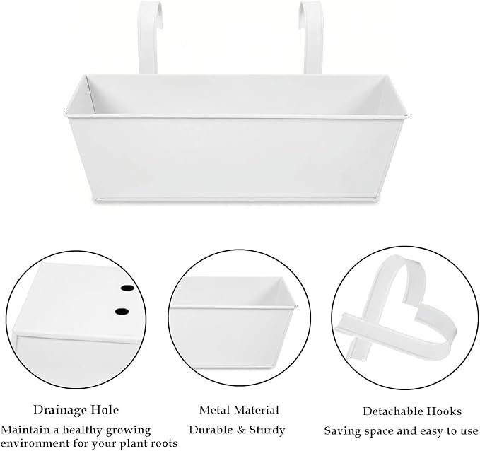 3 Pcs Large Hanging Flower Pots for Railing or Fence 16 Inch Railing Planter Box for Any Balcony Porch or Deck Countryside Style Window Planter Boxes Are Perfect to Herbs & Flowers (White-5pcs)