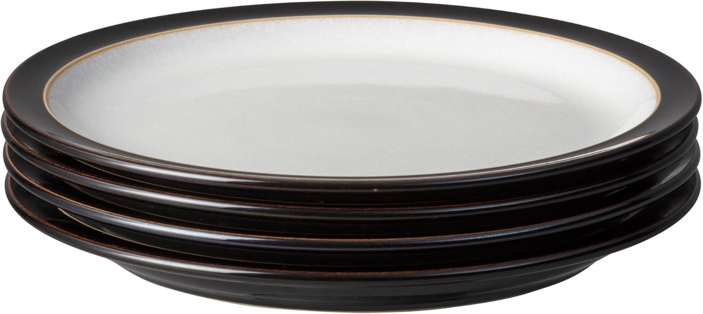 Denby - Elements Black Medium Plates Set of 4 - Contemporary Design with Black Detail - Ceramic Stoneware Tableware - Dishwasher & Microwave Safe - 8.6in Scratch Resistant Everyday Lunch, Salad Plates