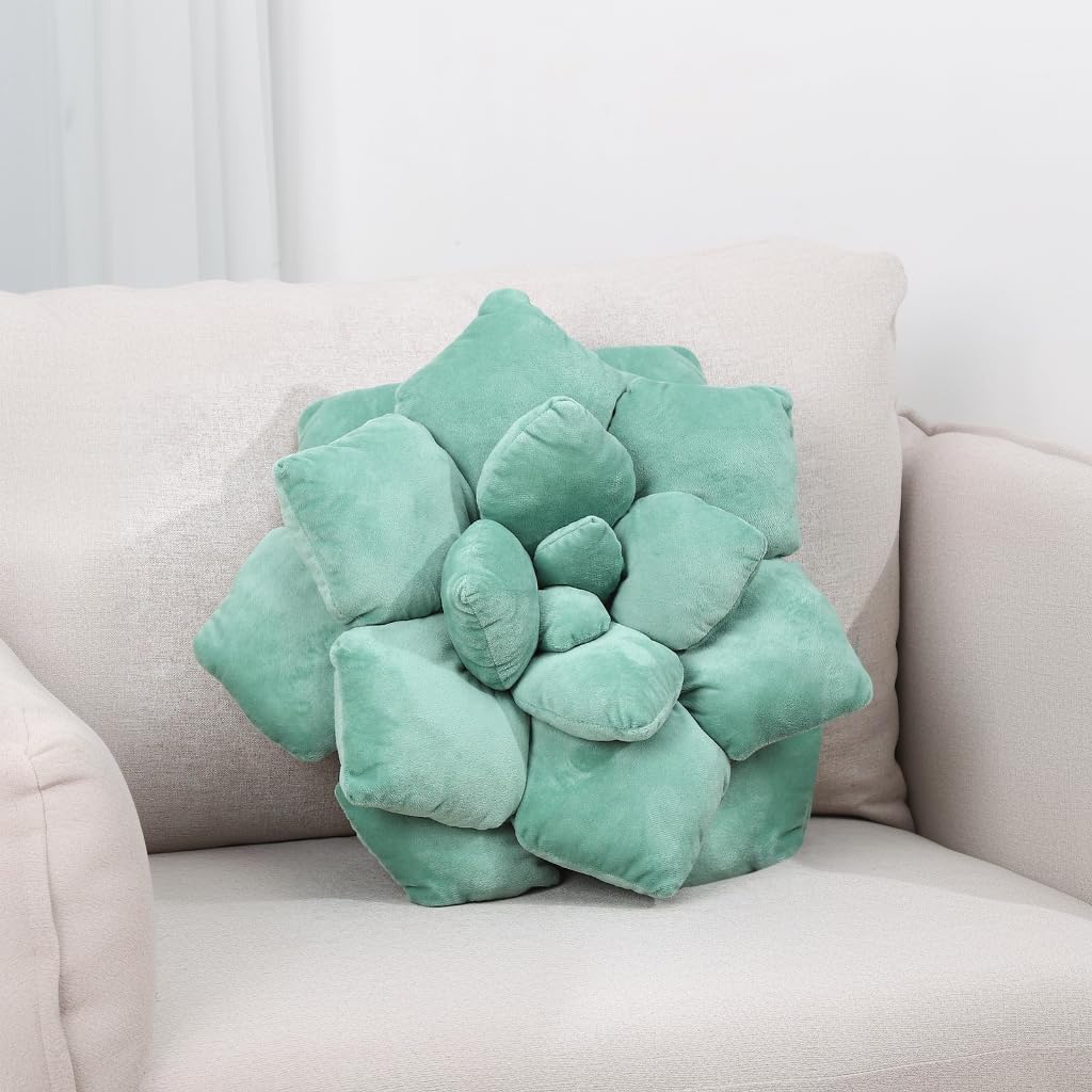 Fleshy Greenery Plush Cushion – Hand-Stitched 3D Flower Throw, Botanical-Shaped Accent for Bedroom, Living Room, and Home Décor 19.68" (50CM)